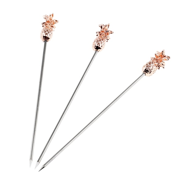 3 piece Cocktail Picks Stainless Steel Swizzle Sticks Bar Cafe Stick with Pineapple Shape Rose Gold
