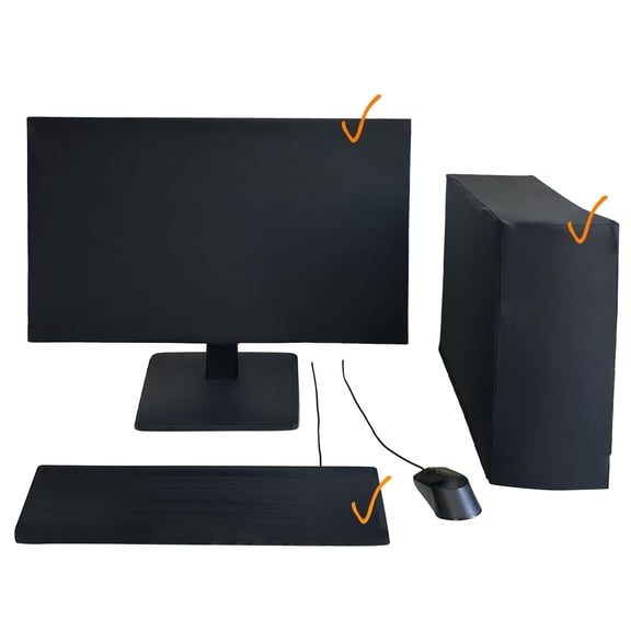 3-piece Computer Dust Cover Set - Waterproof & Dustproof With Elastic Fabric Pure Black Minimalist Design Includes Mainframe Case Keyboard 19-27 Inch Monitor Covers Universal Fit