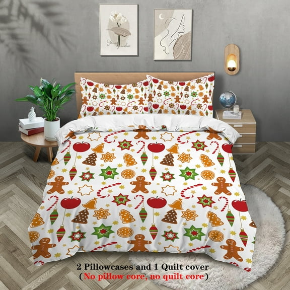 3-piece Cute Gingerbread Man Pattern Print (1 duvet cover+2 pillowcases no core) Comfortable Bedding Set