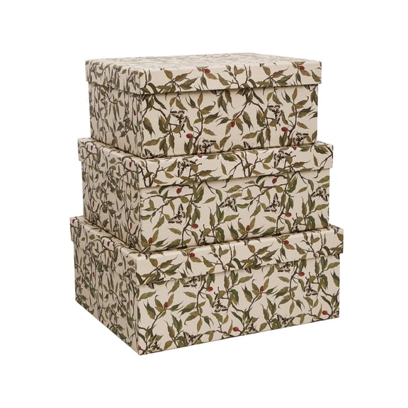 3-piece Decorative Storage Boxes With Lids  Botanical Leaf & Butterfly Design Vintage-inspired Paperboard Keepsake Box Set For Photos Memories