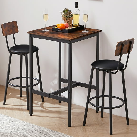 3-piece Dining Table Set,Counter Height Dining Set with Table and 2 Bar Chairs, Modern Small Dining Table Set, Countertop Kitchen Pub Set for Bar/Breakfast Nook/Dining Room/Living Room, JA1649