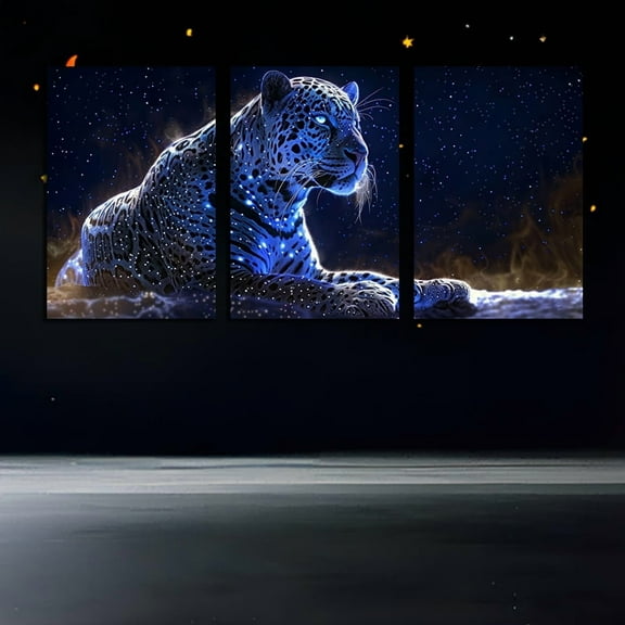 3-piece Frameless Canvas Painting Set 12x18inch Canvas Wall Art Decoration, Suitable for Bedroom Living Room Home Decoration, Beautiful Blue Leopard Perfect Room Decoration