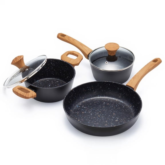 3-piece Nonstick Cookware Set 10.25 Inch Frying Pan + 1.43qt & 2.2qt Saucepots With Lids Free Coating Heavy Bottom Even Heat Inductionpatible Dishwasher Safe - Black