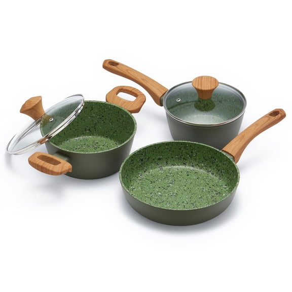 3-piece Nonstick Cookware Set 10.25 Inch Frying Pan + 1.43qt & 2.2qt Saucepots With Lids Free Coating Heavy Bottom Even Heat Inductionpatible Dishwasher Safe - Green