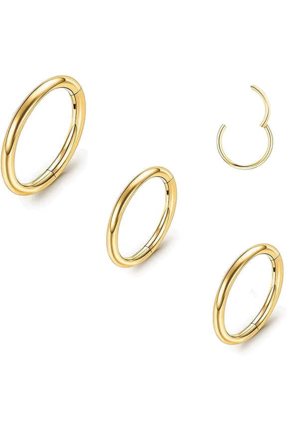 3 piece Nose Hoop Hypoallergenic Titanium Nose Rings for Women Men Septum Jewelry Hinged Cartilage Earrings for Nostril Helix rook Tragus ear Daith Conch Gold Plated/Silver 20G/18G