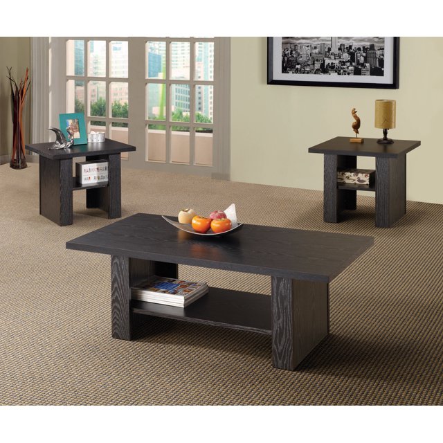 Walmart 3-Piece Black Oak Occasional Table Set for Living Room ...