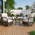 thumbnail image 1 of 3-piece Outdoor Chair&Table Set Chat Set 2-person Rattan Seating Group with Two Swiveling and Rocking Chairs and a Square Table for Garden, Patio, or Balcony, Brown, 1 of 9