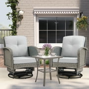 3-piece Patio Furniture Set on sale, Outdoor Patio Wicker Swivel Rocking Chair Set, Cushioned Porch Furniture for Balcony Backyard Deck, Light Gray