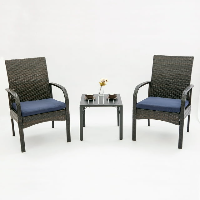 3-piece Patio Porch Set, Outdoor Garden Furniture Set: Coffee Side Table & 2 Garden Wicker Chairs