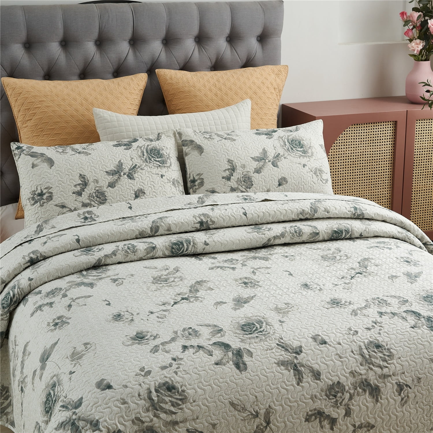 Floral Wagon 3-Piece Quilted Bedding Set GFTOQM3380