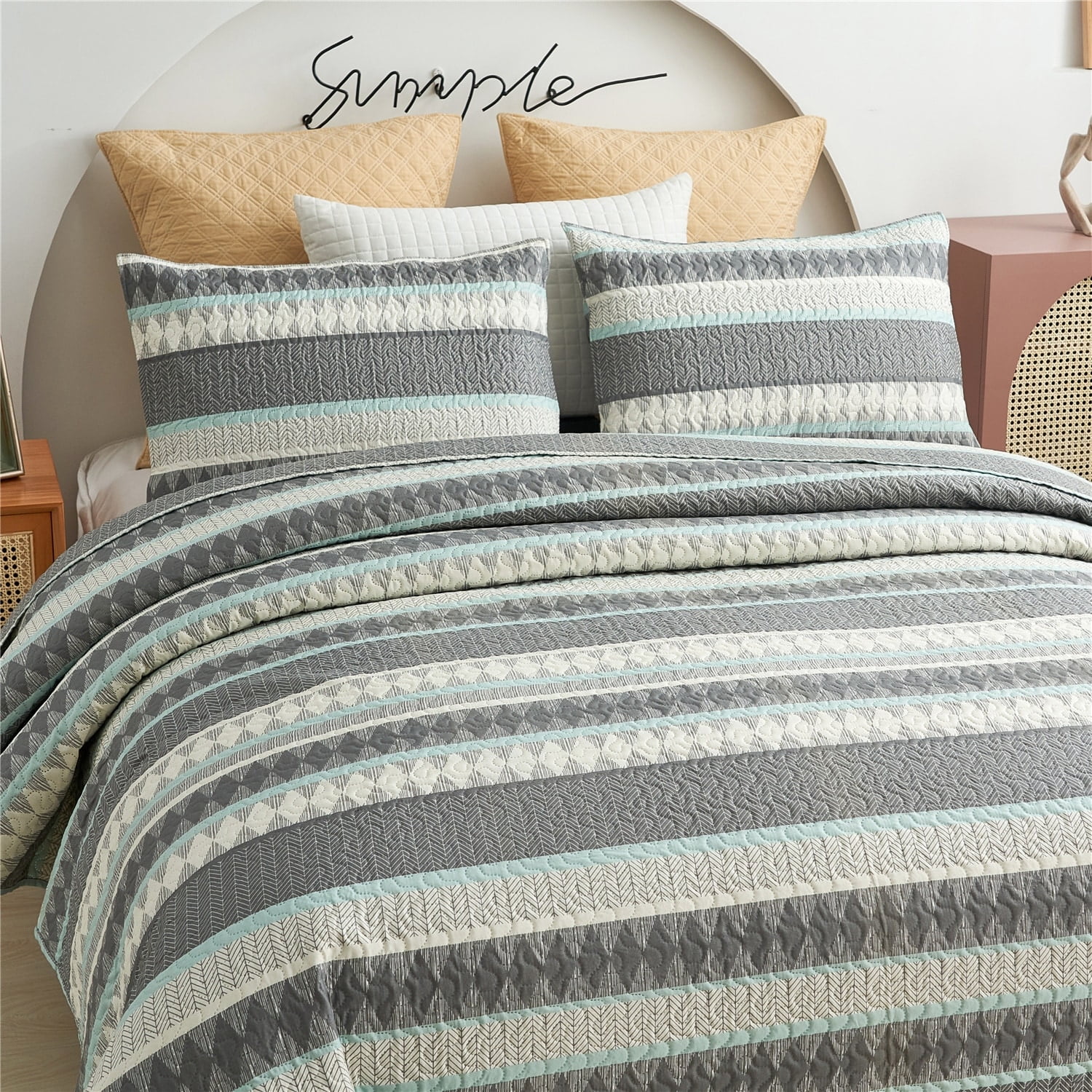 3-Piece Plaid Printed Reversible Bedspread Set – Queen/King Size Quilt Coverlet By JML 10 thumbnail image
