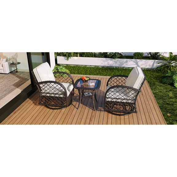 3-piece Rattan Outdoor Seating with Comfortable Cushions / Elegant for Patio Entertaining