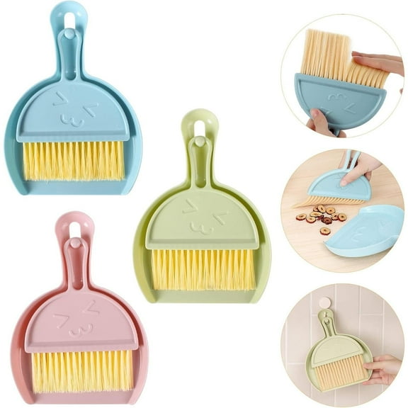 3 Pack Small Mini Dustpan and Brush Set, Whisk Broom Dust Pan with Handle, Nesting Tiny Dust Pan with Brush for Cleaning Home, Classroom, Countertop, Keyboard, Car & Pet Nest