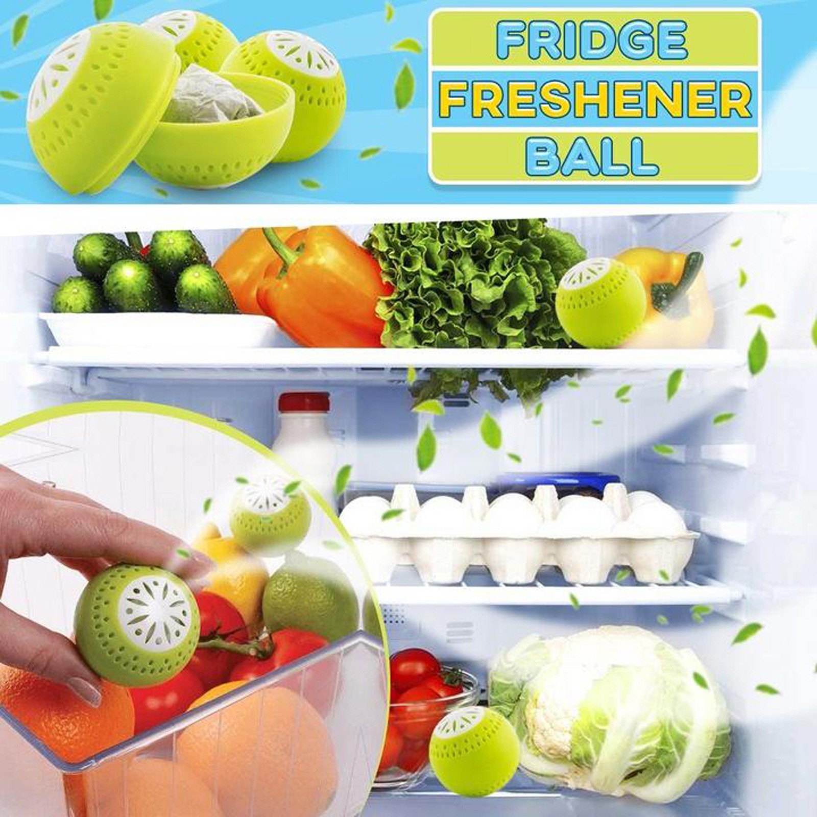 3-piece Set of Food Preservation Balls, Refrigerator Deodorizer Green for Home Office Men Women Gift