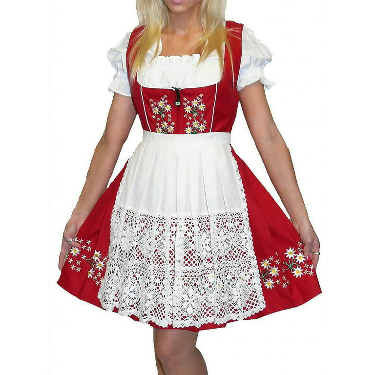 3-piece Short Red German Party Oktoberfest Dirndl Dress
