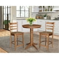 thumbnail image 1 of 3-piece Solid Wood Counter Height Dining Set with 30'' Round Pedestal Table and 2 Emily Ladder Back Stools in Distressed Oak by International Concepts, 1 of 4
