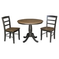 thumbnail image 1 of 3-piece Solid Wood Dining Set with 36'' Round Pedestal Table and 2 Madrid Ladder Back Chairs in Hickory/Washed Coal by International Concepts, 1 of 5