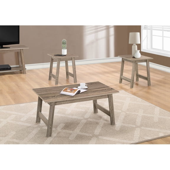 3-piece Table Ensemble: Rectangular Coffee & 2 Square End Tables, Brown Laminate, Transitional