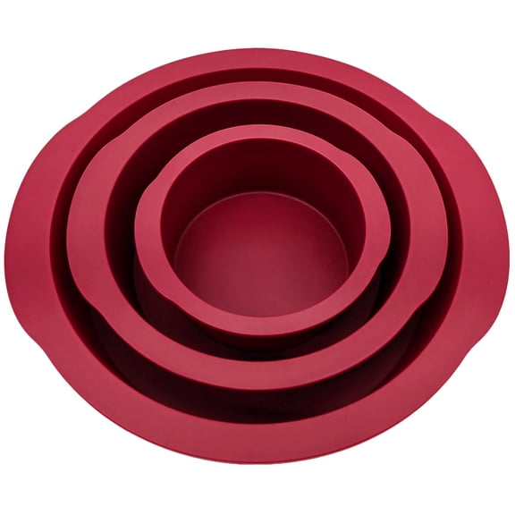 3-piece Wine Red Silicone Round Cake Pans Set For Baking  Non-stick Flexible Mold Layer Cheese Chocolate 4+6+8 Inch