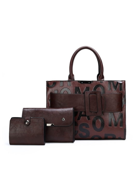 3-piece Women's Monogram Embossed Set, Large Capacity Tote Set, Removable Diagonal Strap