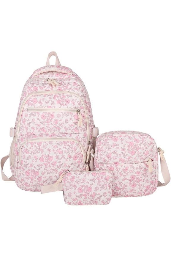 This 3-piece backpack set comes with a cute floral quilted backpack, a medium-sized messenger bag and a small travel storage bag for ladies, presenting a simple and comfortable look