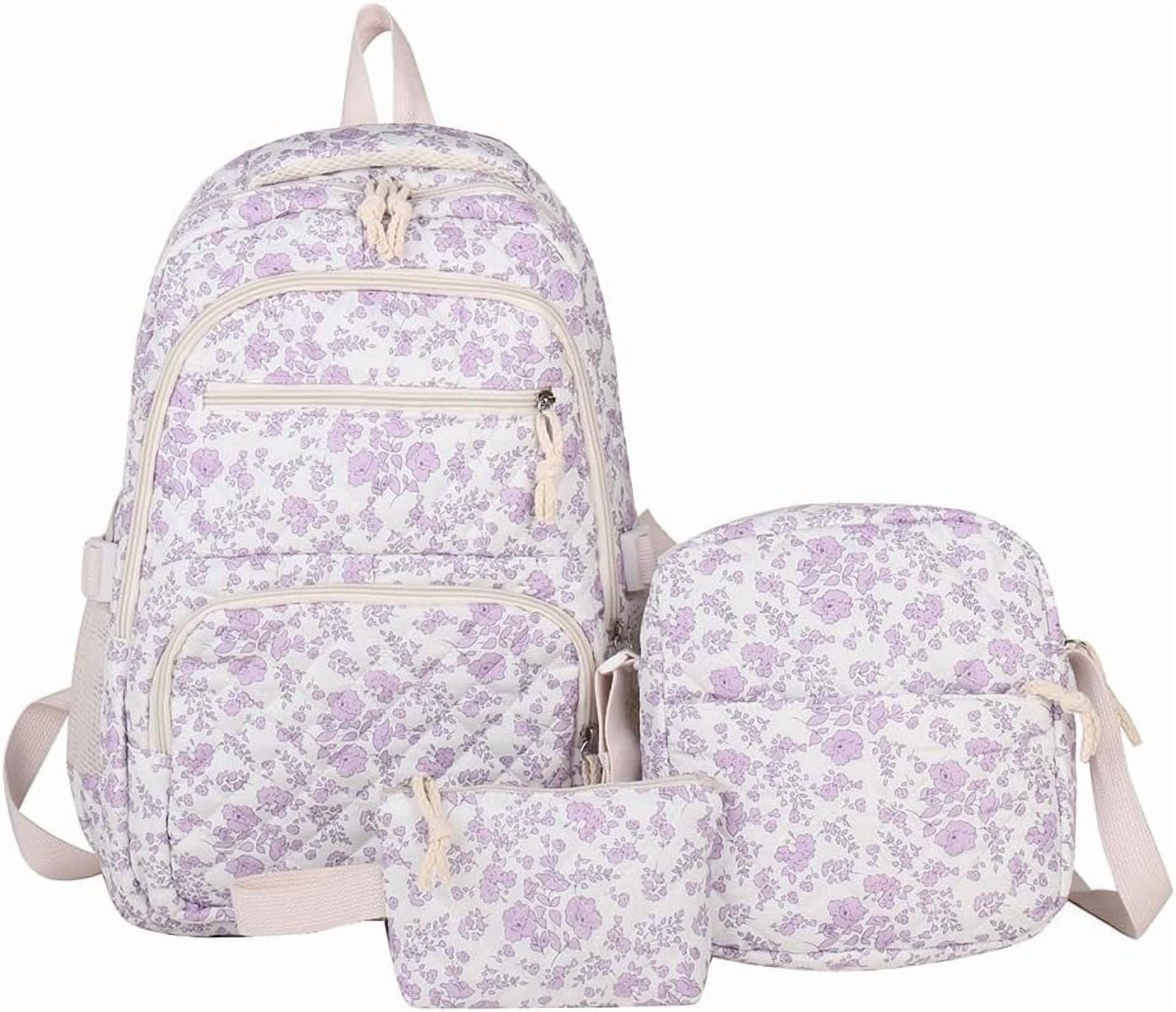 This 3-piece backpack set comes with a cute floral quilted backpack, a medium-sized messenger bag and a small travel storage bag for ladies, presenting a simple and comfortable look