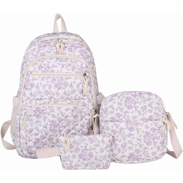 This 3-piece backpack set comes with a cute floral quilted  display picture 2