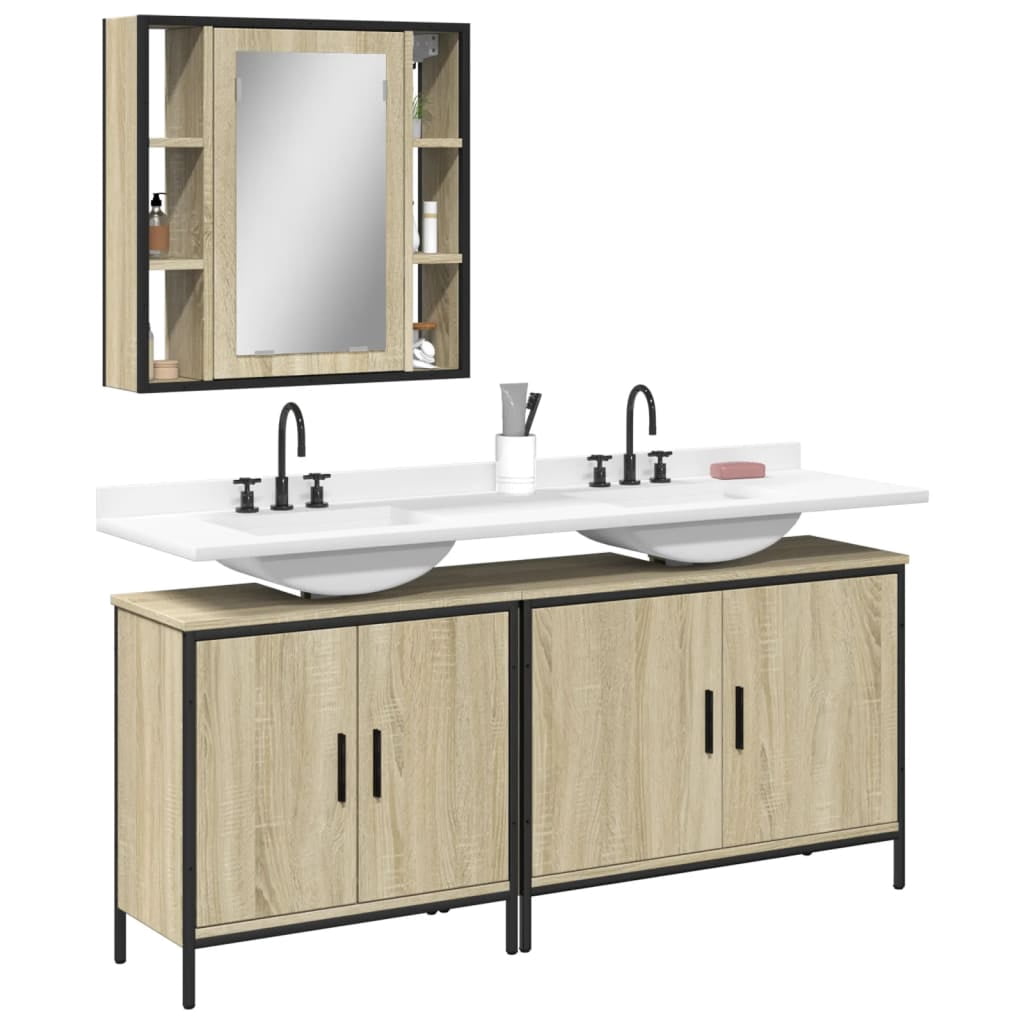 3piece bathroom furniture set Sonoma oak wood material