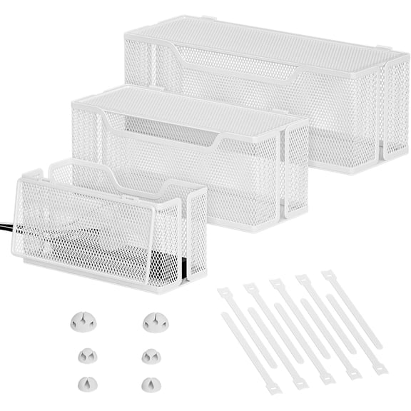 3-piece cable management box, metal mesh cable organizer box, suitable for TV cables, hiding wires, with cable clips and reusable cable ties power strip - suitable for home office under desk cable st