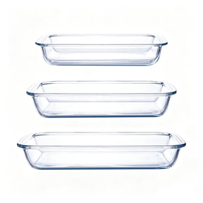 High Borosilicate Glass Baking Tray 3-Piece Set, 2.3 Quarts+1.6 Quarts+1.0 Quarts Rectangular Glass Baking Dish Container for Microwave and Oven, Suitable for Cooking, Baking Bread, Cakes and Meals