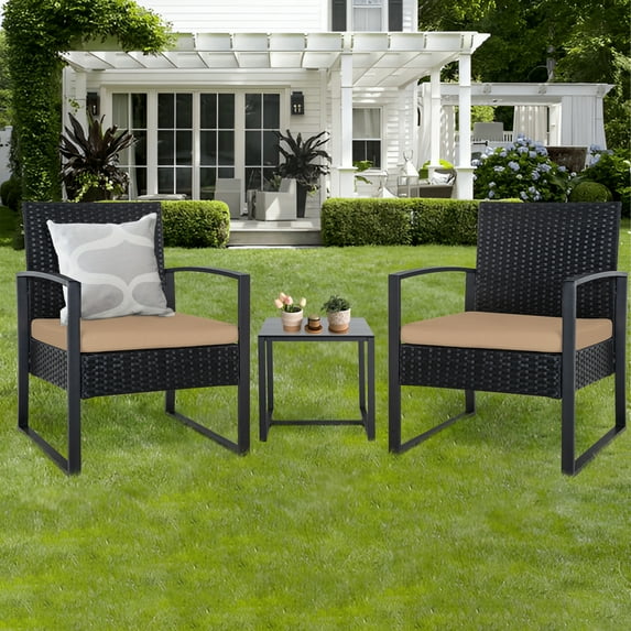 3-piece outdoor wicker furniture set, patio black rattan sectional sofa, stylish, durable and sturdy, with washable cushions, suitable for patio, outdoor