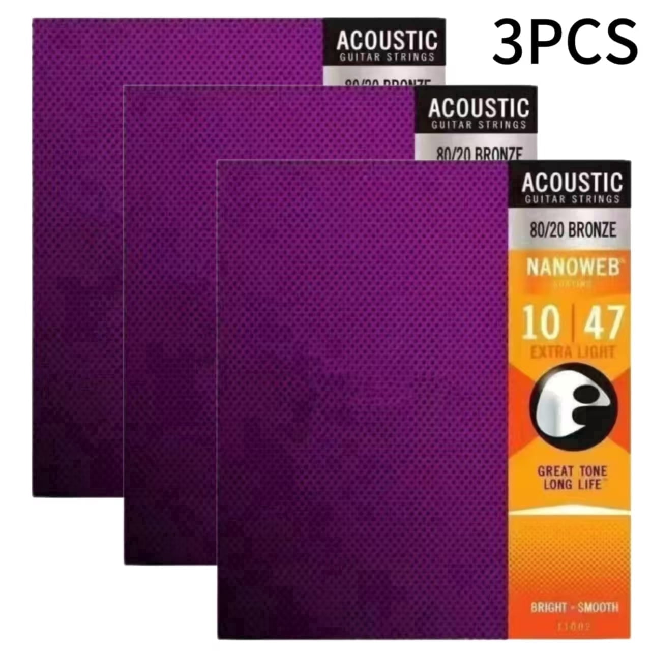 3-piece set of timbre elixir 11002 nano mesh coated acoustic guitar strings, 80/20 brass ultra light 10-47