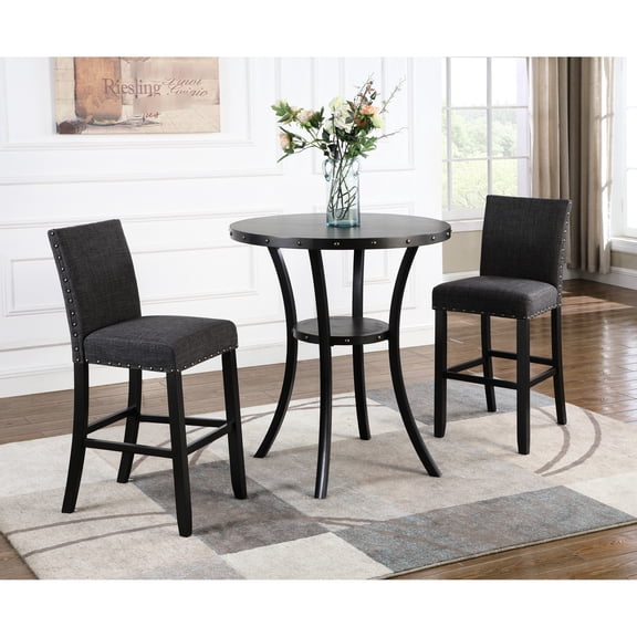 3-piece set with round table, fabric stools, brass accents - ideal for afternoon teas
