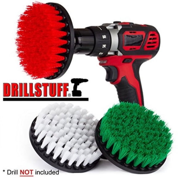 3 piece soft, medium and stiff power scrubbing brush drill attachment for cleaning showers, tubs, bathrooms, tile, grout, carpet, tires, boats by drillstuff