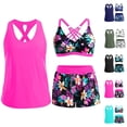 thumbnail image 1 of 3 piece tankini swimsuits for women Modest Tummy Control Cutout Back Tank Top Matching Floral Print Drawstring Boyshort Bathing Suit, 1 of 6