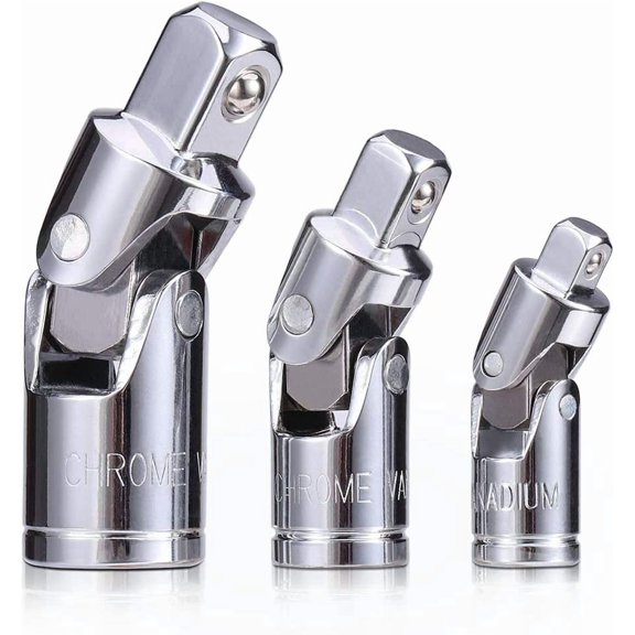 3-piece universal joint socket set, chrome vanadium steel rotating socket adapter set, 1/4 inch, 3/8 inch, 1/2 inch drive universal joint set