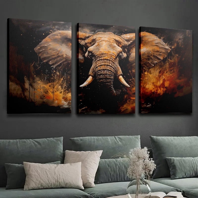Wallume Store Retro Elephant  Style Print 8 in x 12 in Framed Painting Canvas Art Prints Set of 3