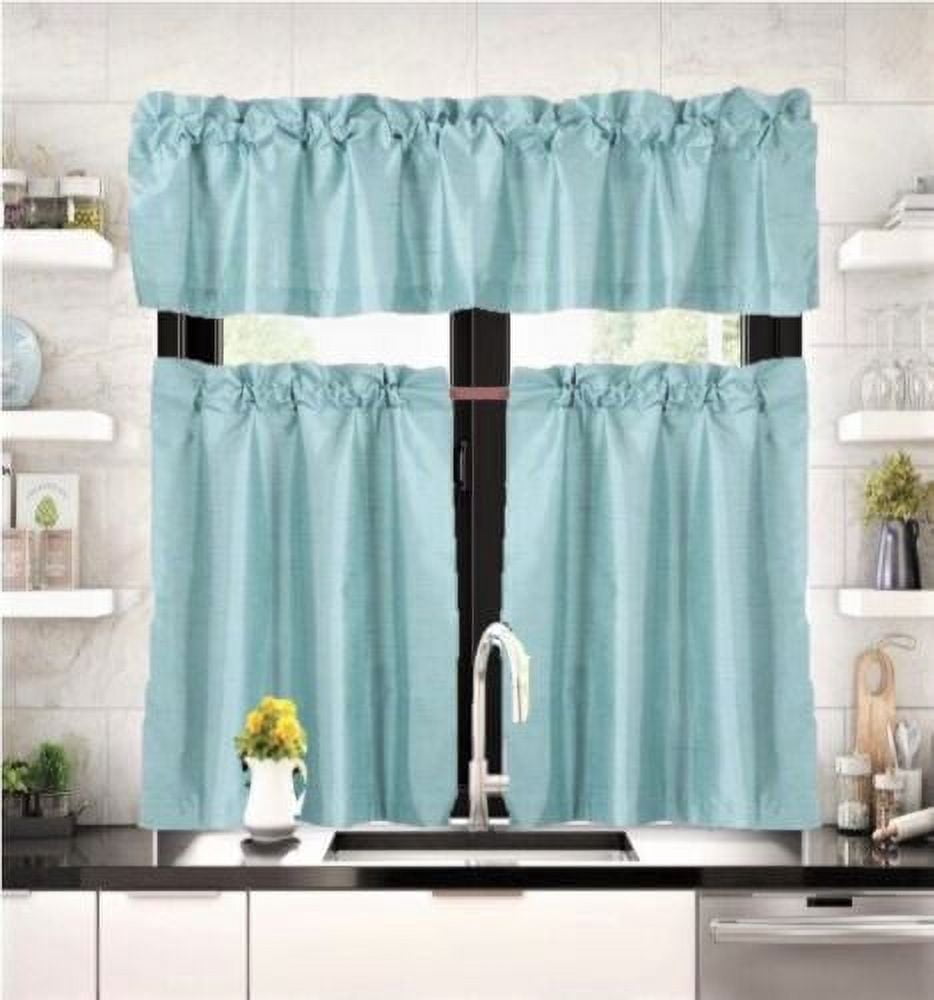 3 pieces Kitchen window set 2 Curtain panels linen and 1 Valance Blackout Rod Pocket for Bathroom Home décor WK4 Teal blue color - Walmart.com