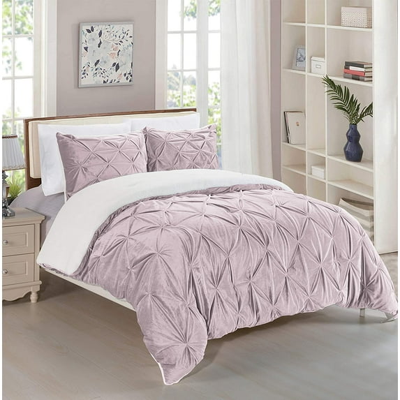 3-pieces Pintuck Reversible Comforter set, Full/Queen, Dusty Rose