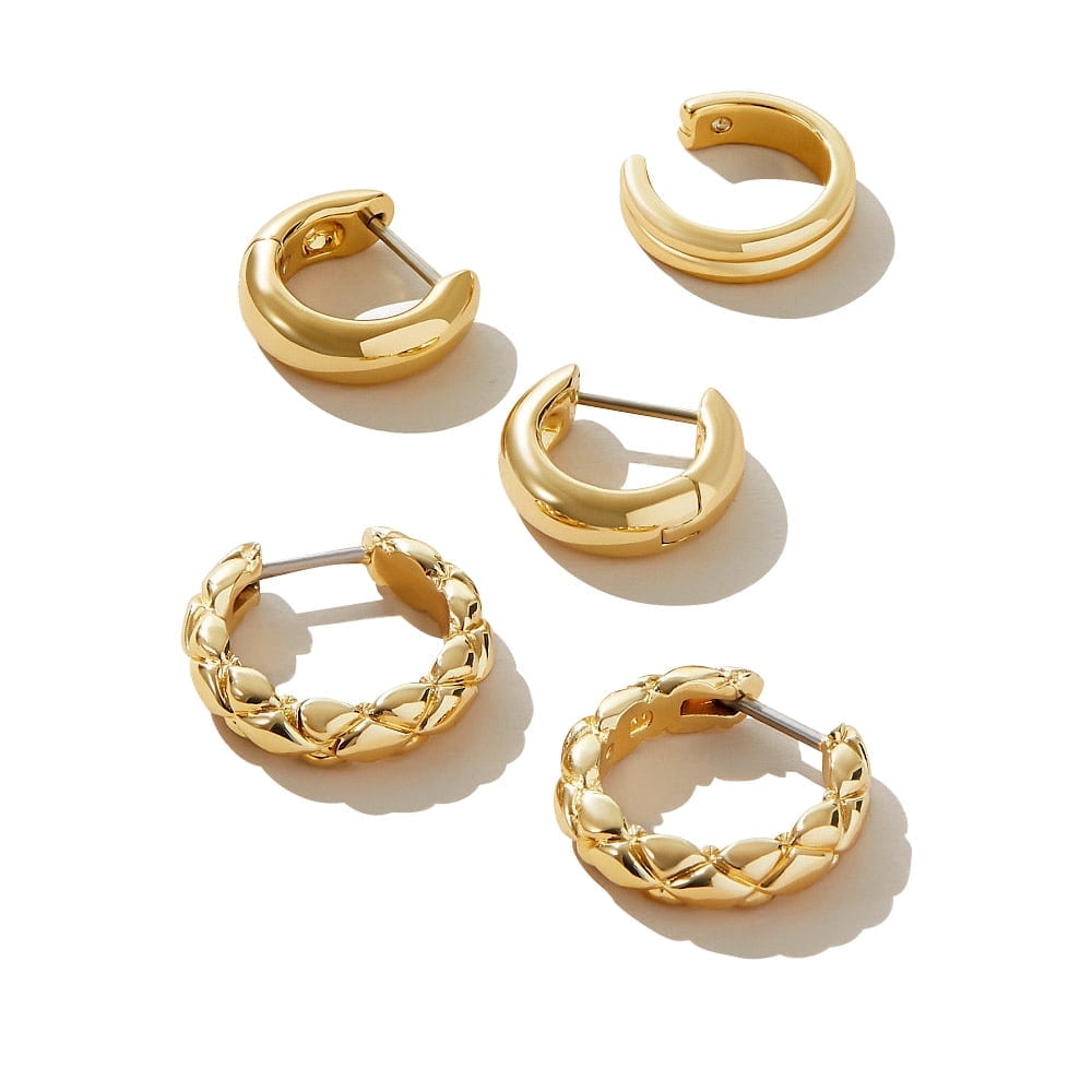 Textured Gold Hoop Earrings – Chunky Geometric Design, 18K Gold Plated, Lightweight & Trendy