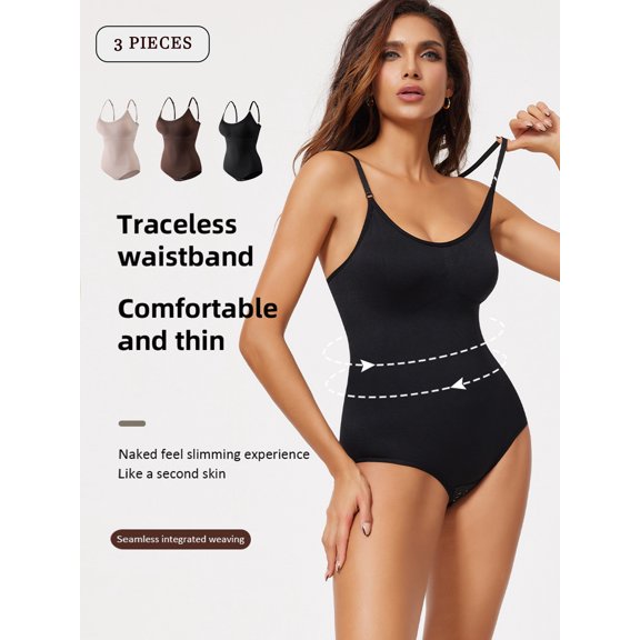 3 pieces Womens Shapewear Tummy Control Scoop Neck Sculpting Bodysuit, Sizes S to 5XL, Style