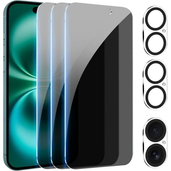 [ 3+ 3pieces ] iPhone 16 Privacy Screen Protector, with camera lens protector, Full coverage, anti-spy tempered glass film, 9H hardness upgrade, edge protection, Easy to install, bubble-free 6.1 in