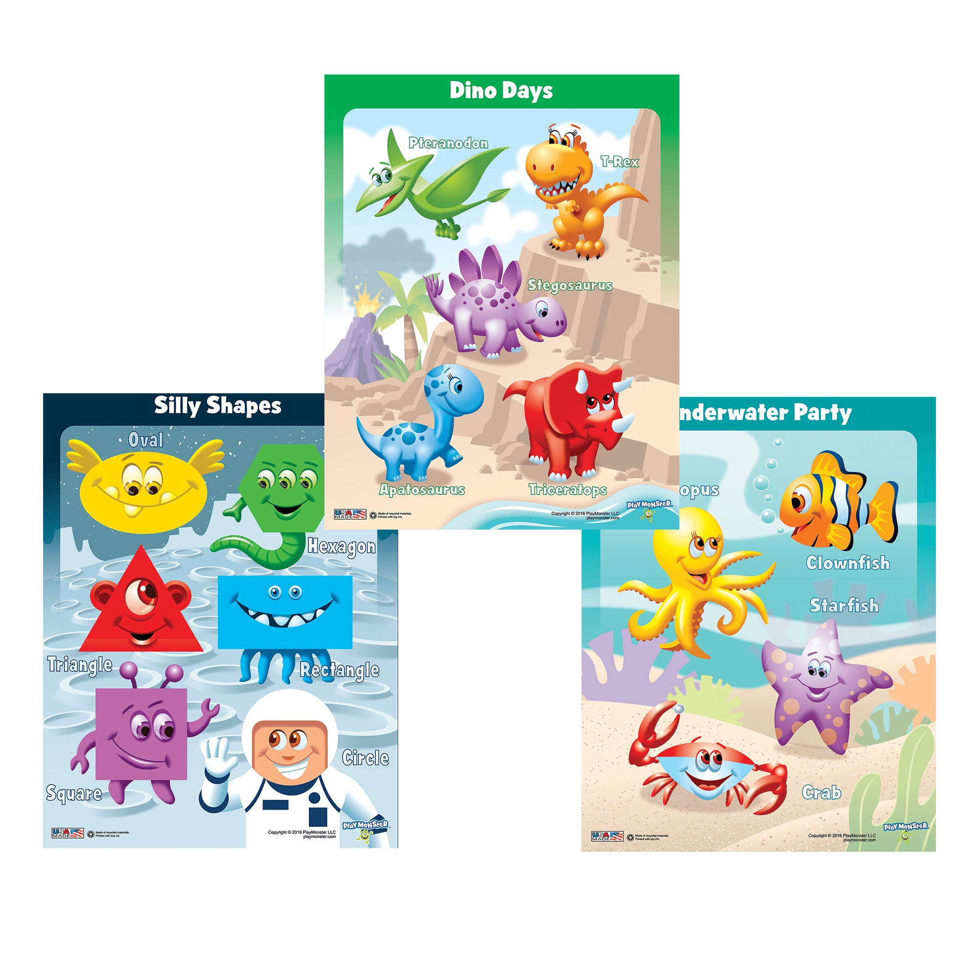 3-pk Puzzles Dino, Shapes, Underwater
