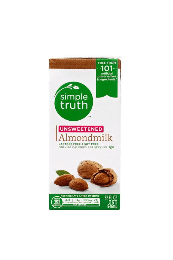 3 pk Simple Truth Dairy Free Shelf Stable Unsweetened Plain Almond Milk Quart
