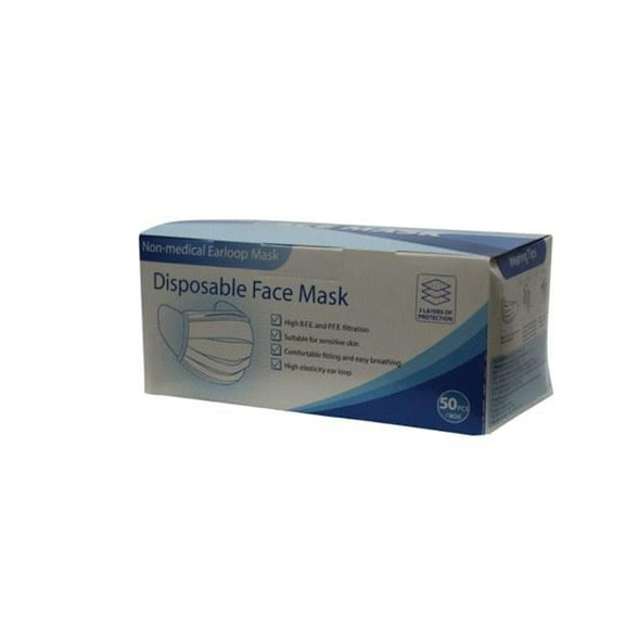 3-ply Non-medical Blue Disposable Face Masks, 50 Per Box