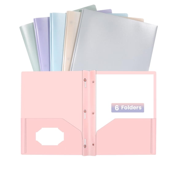 3 prong plastic folders with pockets, 6 pack pastel colors, 2 pocket folders with fasteners for letter size paper, tear resistant durable polypropylene, office home business, Multicolor