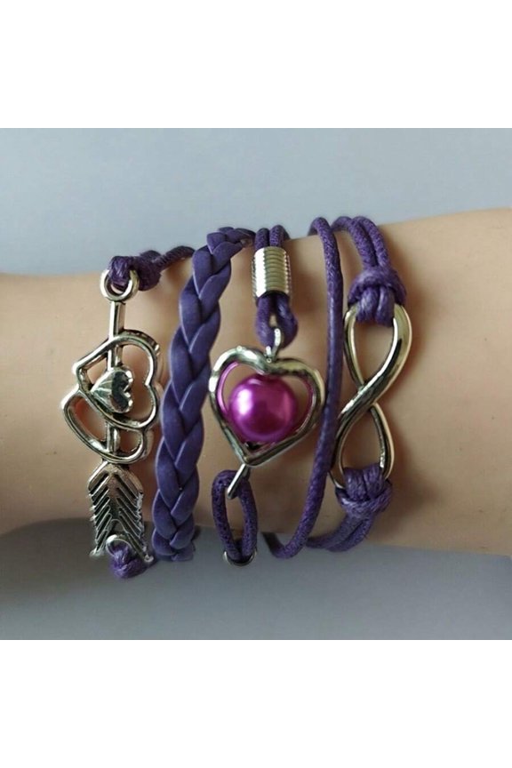 3 purple Bracelet With Heart Arrow Infinity Charms And Simulated Pearl