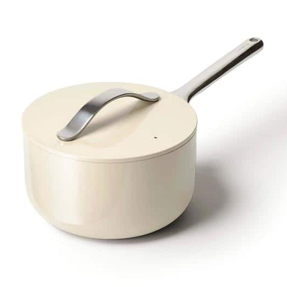 Cream 3-Quart Aluminum Non-Stick Sauce Pan with Lid