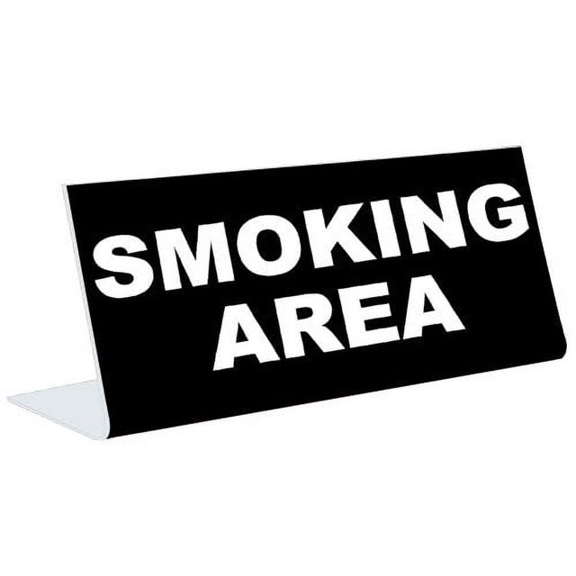 3" x 8" Engraved Tabletop Pedestal Desk Sign SMOKING AREA BLACK