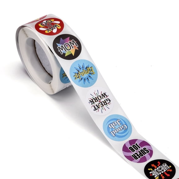 3 roll Self-Adhesive Kraft Paper Gift Tag Stickers Adhesive Labels for Presents with Word of Encouragement for Children Colorful Sticker: 25mm 500pcs/roll